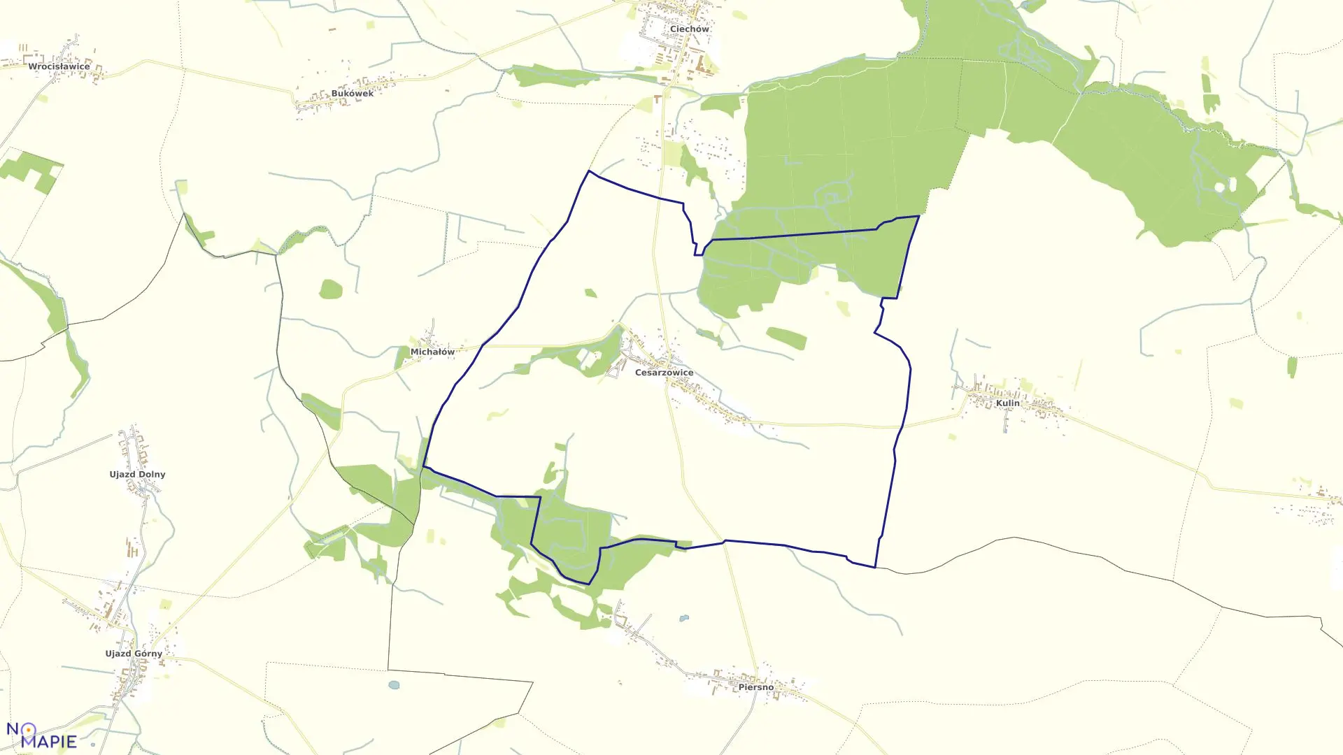 Mapa obrębu Cesarzowice w gminie Środa Śląska