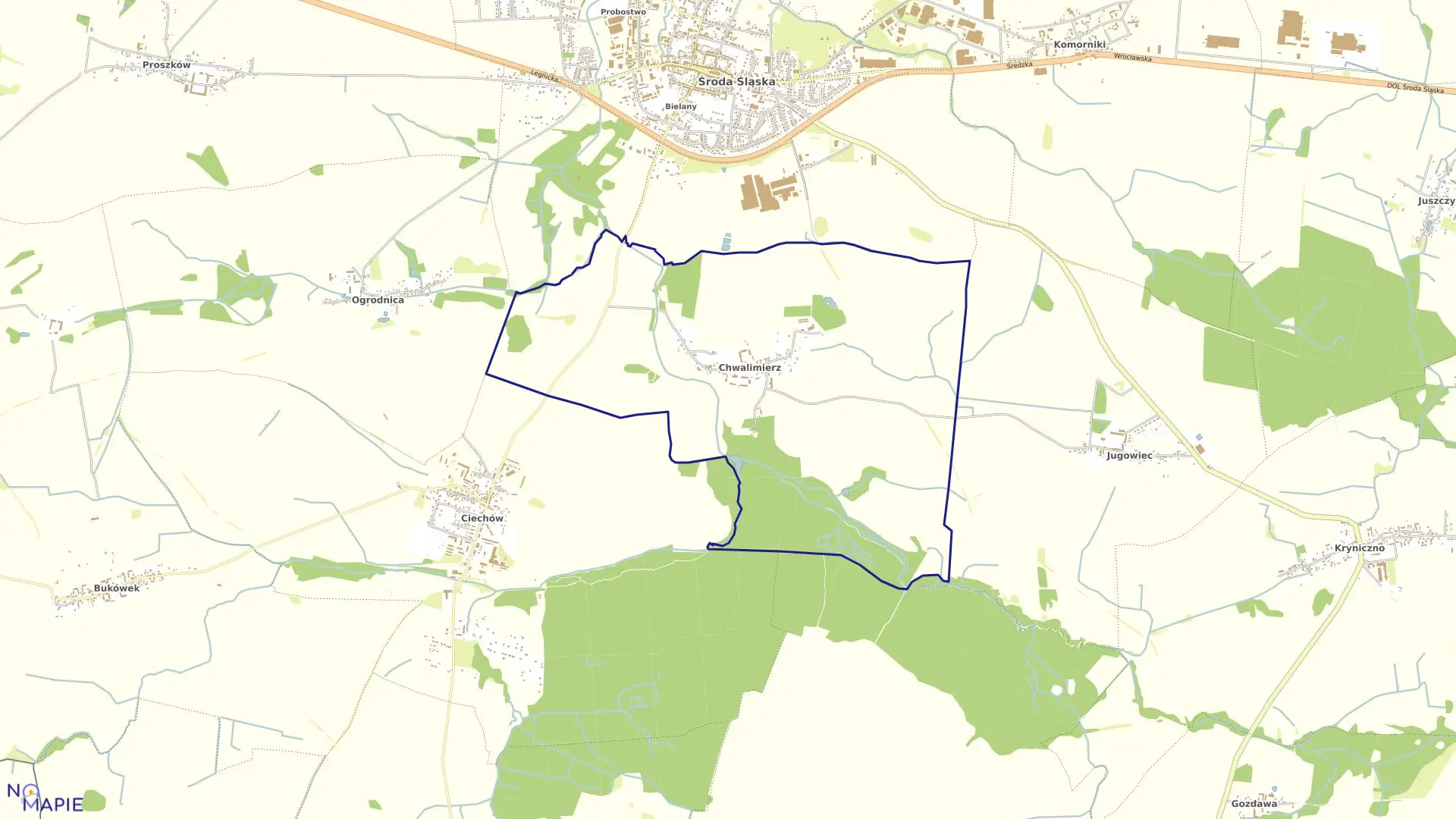 Mapa obrębu Chwalimierz w gminie Środa Śląska