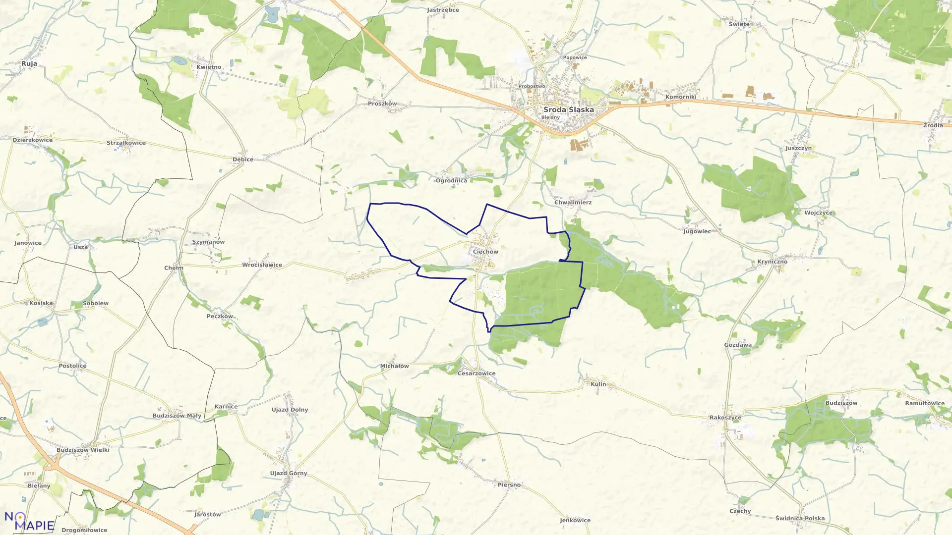 Mapa obrębu Ciechów w gminie Środa Śląska