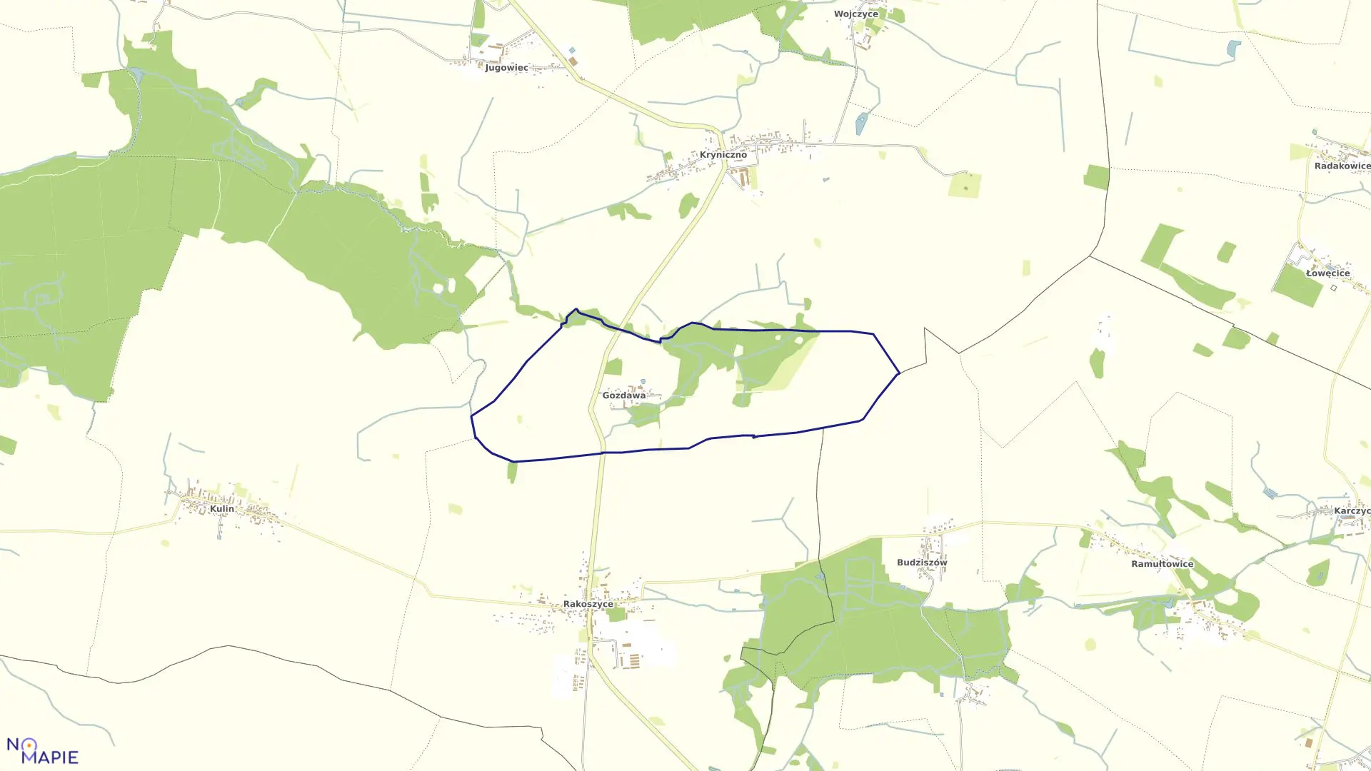 Mapa obrębu Gozdawa w gminie Środa Śląska