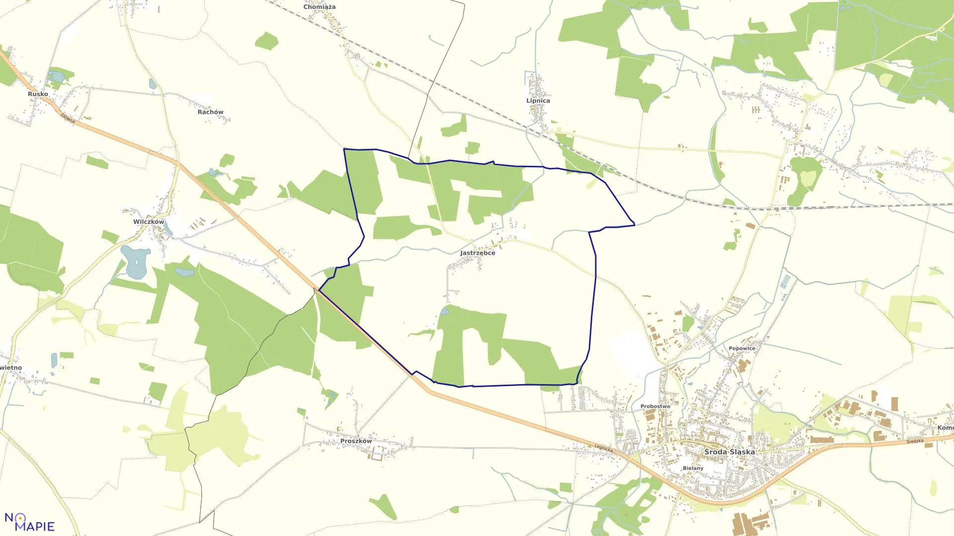Mapa obrębu Jastrzębce w gminie Środa Śląska