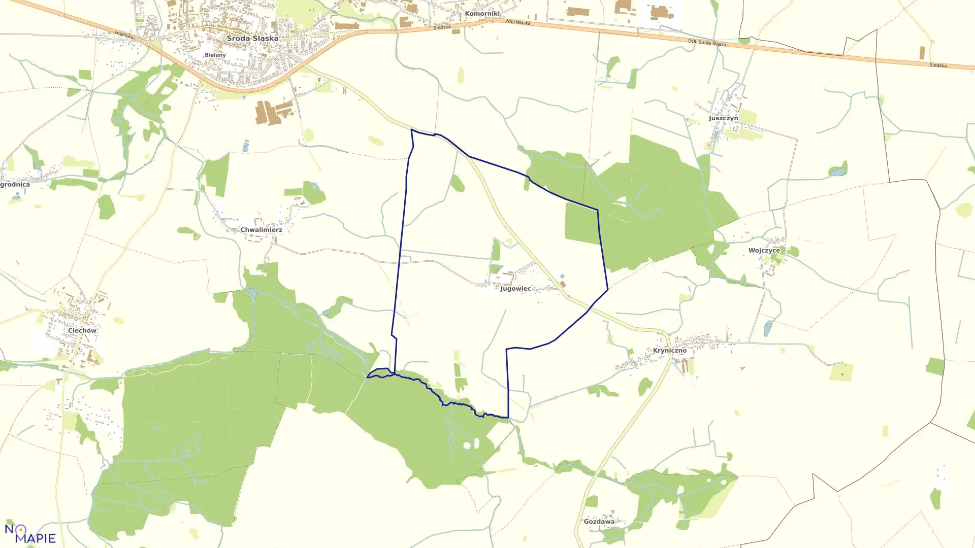 Mapa obrębu Jugowiec w gminie Środa Śląska