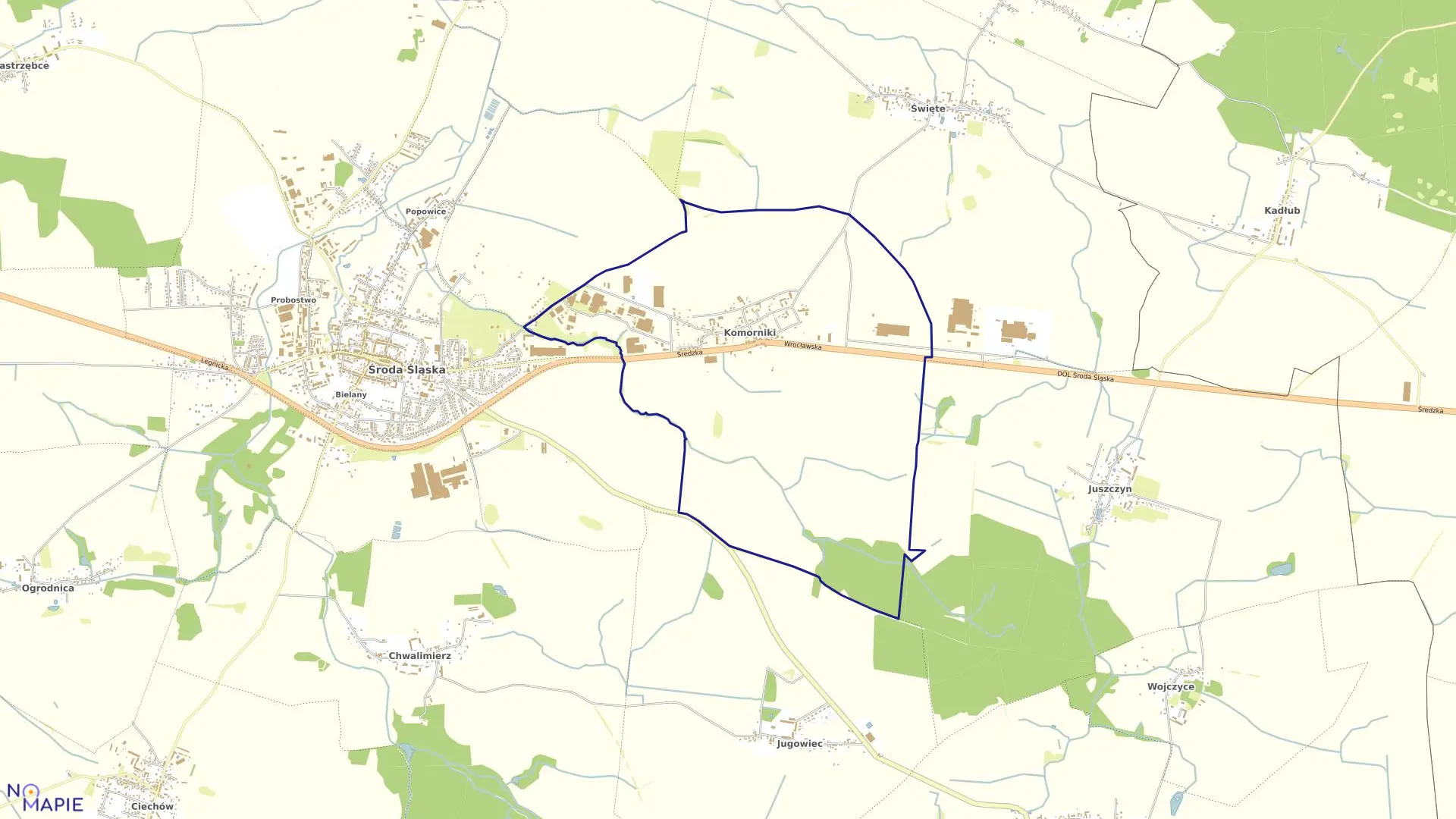 Mapa obrębu Komorniki w gminie Środa Śląska