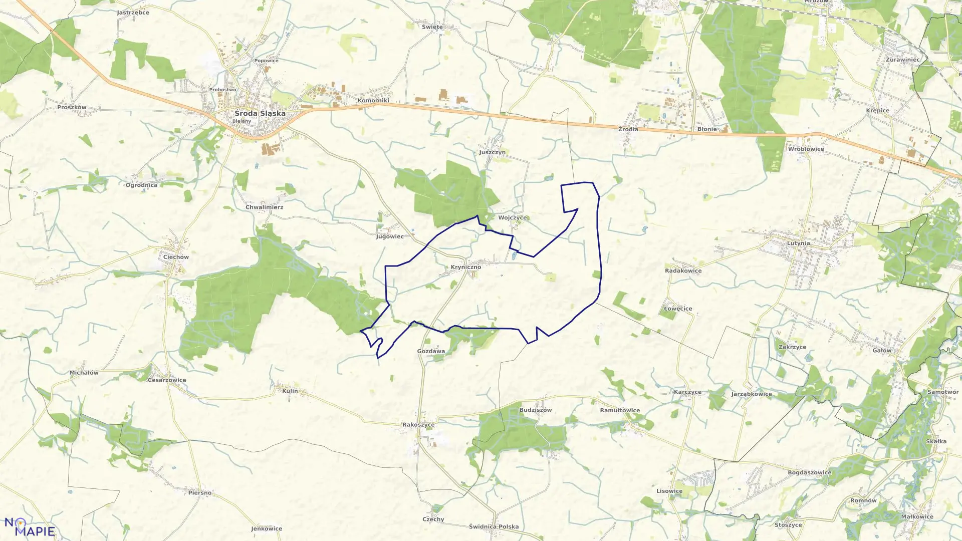 Mapa obrębu Kryniczno w gminie Środa Śląska