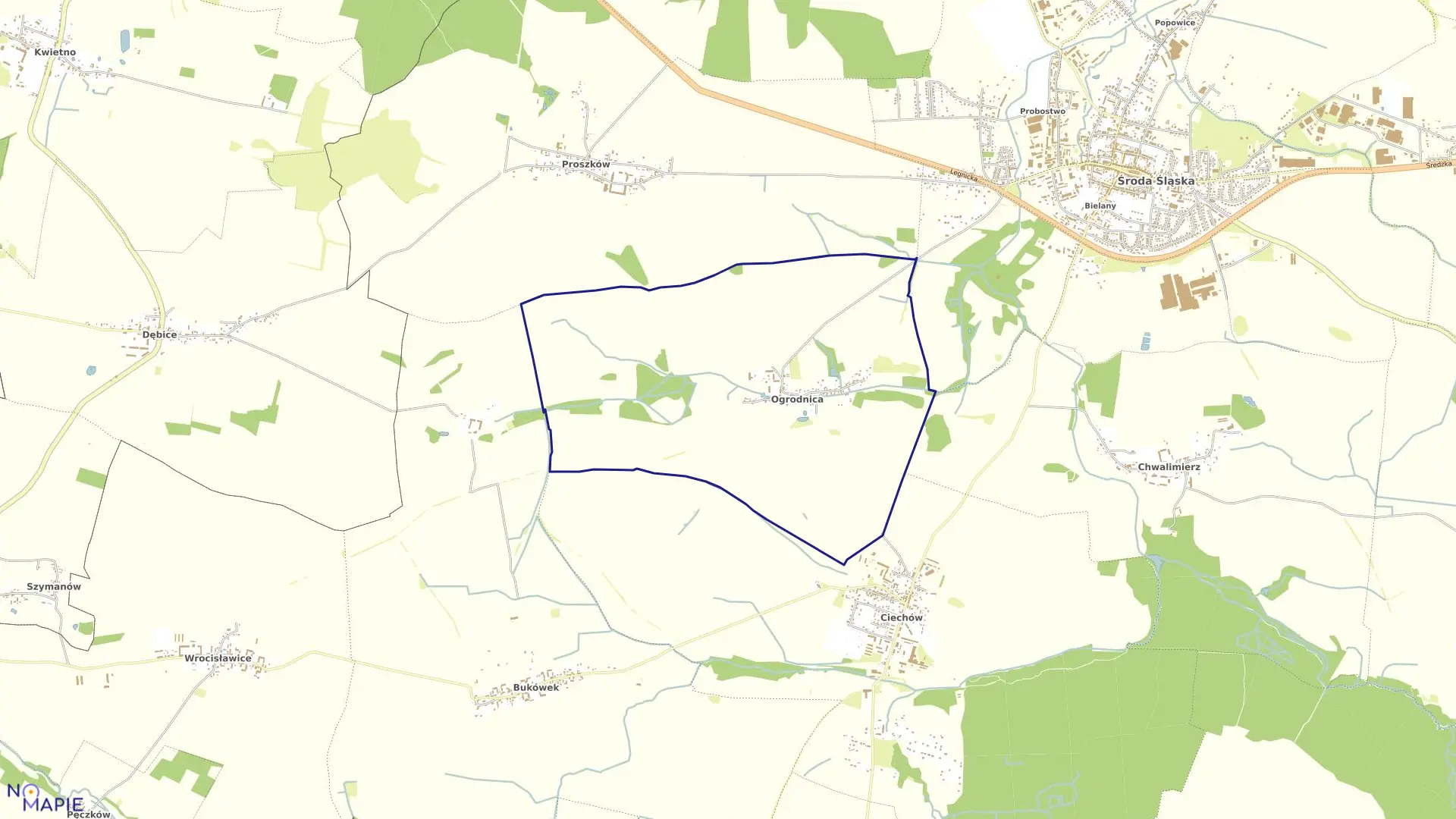 Mapa obrębu Ogrodnica w gminie Środa Śląska
